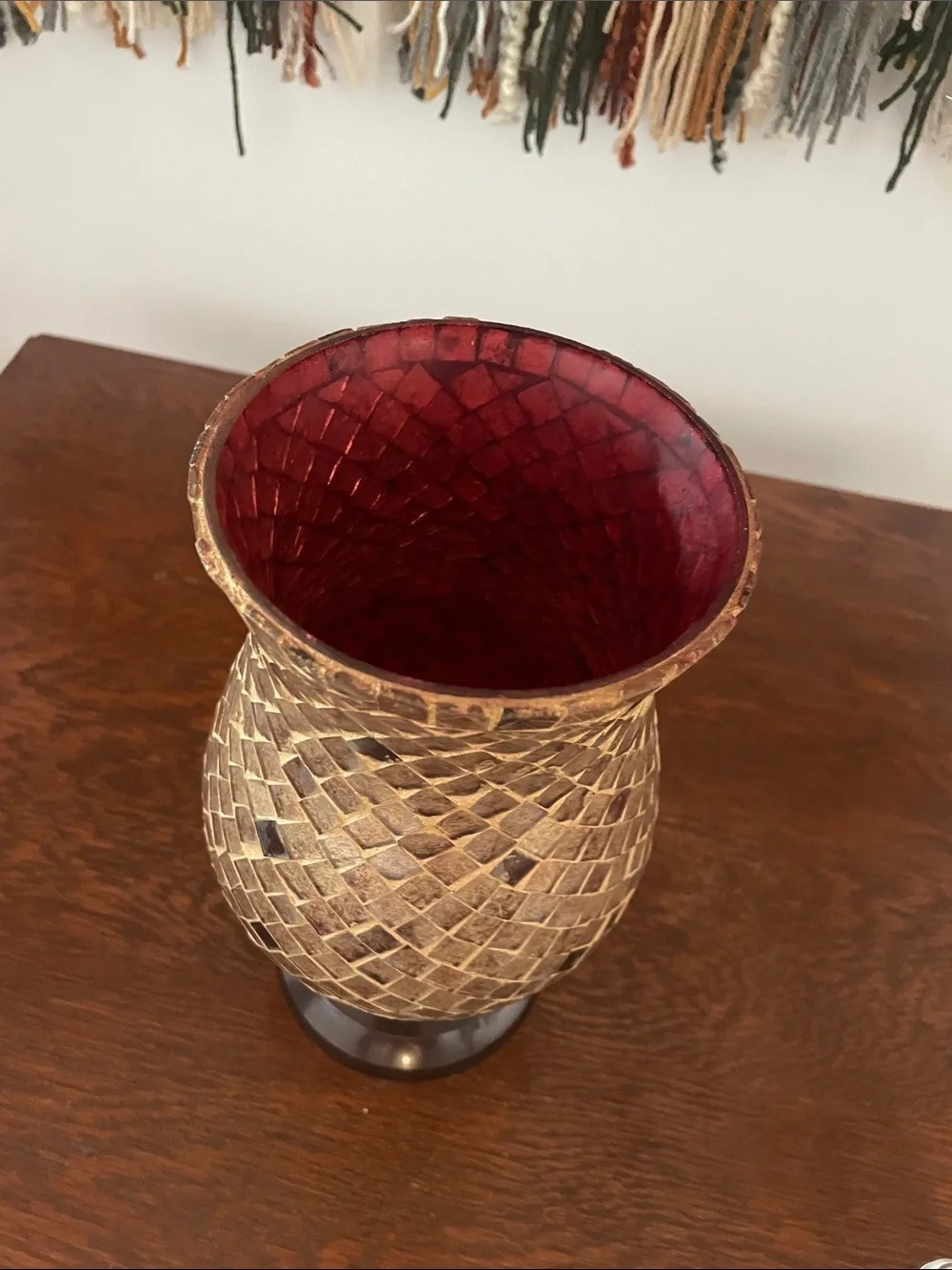 Gold Mosaic Glass Hurricane Vase - Elegant Home Accent like new